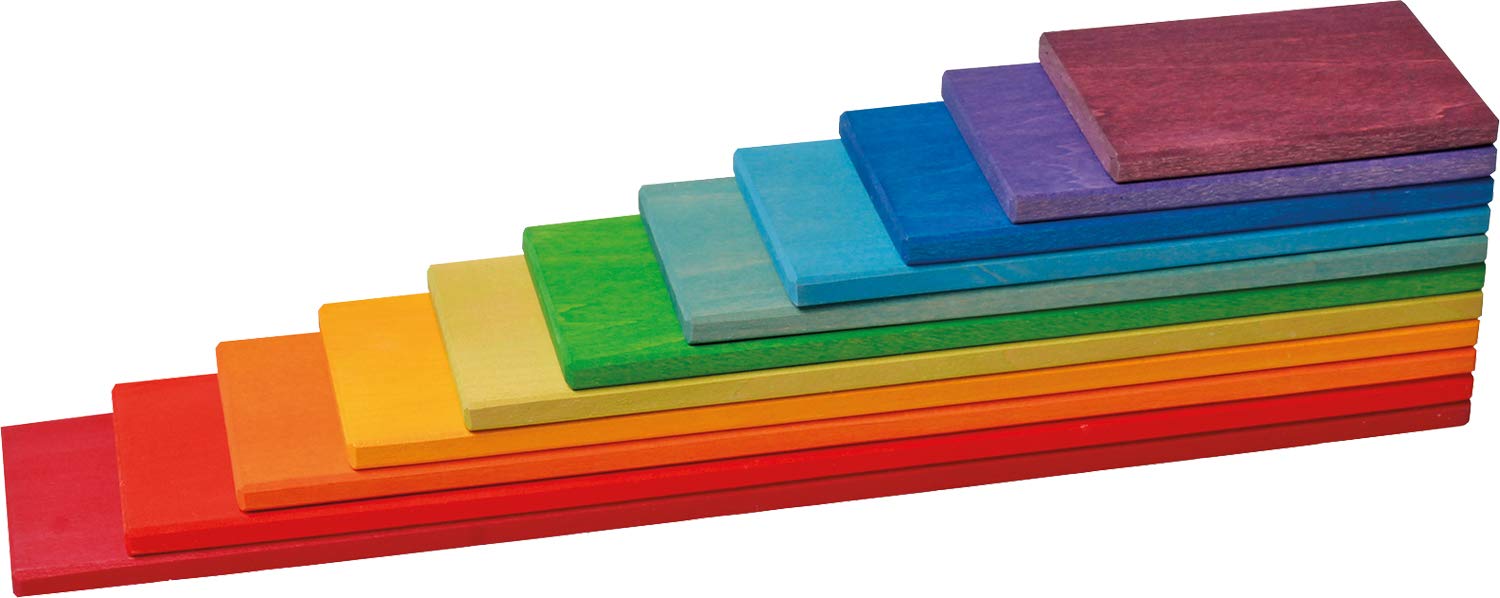 グリムGRIMMS 玩具 おもちゃ 知育玩具 木製 積み木 見立て遊び ボード 幅37×奥行7×厚み0.8cm(最大パーツ) レインボー ビルディン