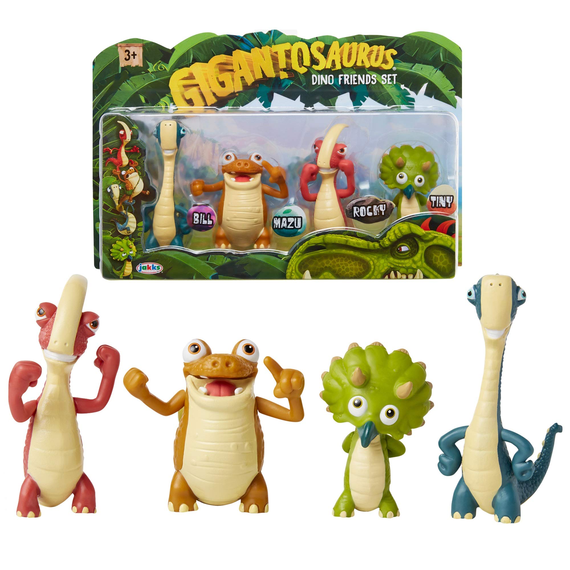 Gigantosaurus キャラクターフィギュア 4個セット 関節式アーム & テール付き 恐竜のおもちゃスタンド 高さ約3~3.5インチ 恐竜おもちゃ