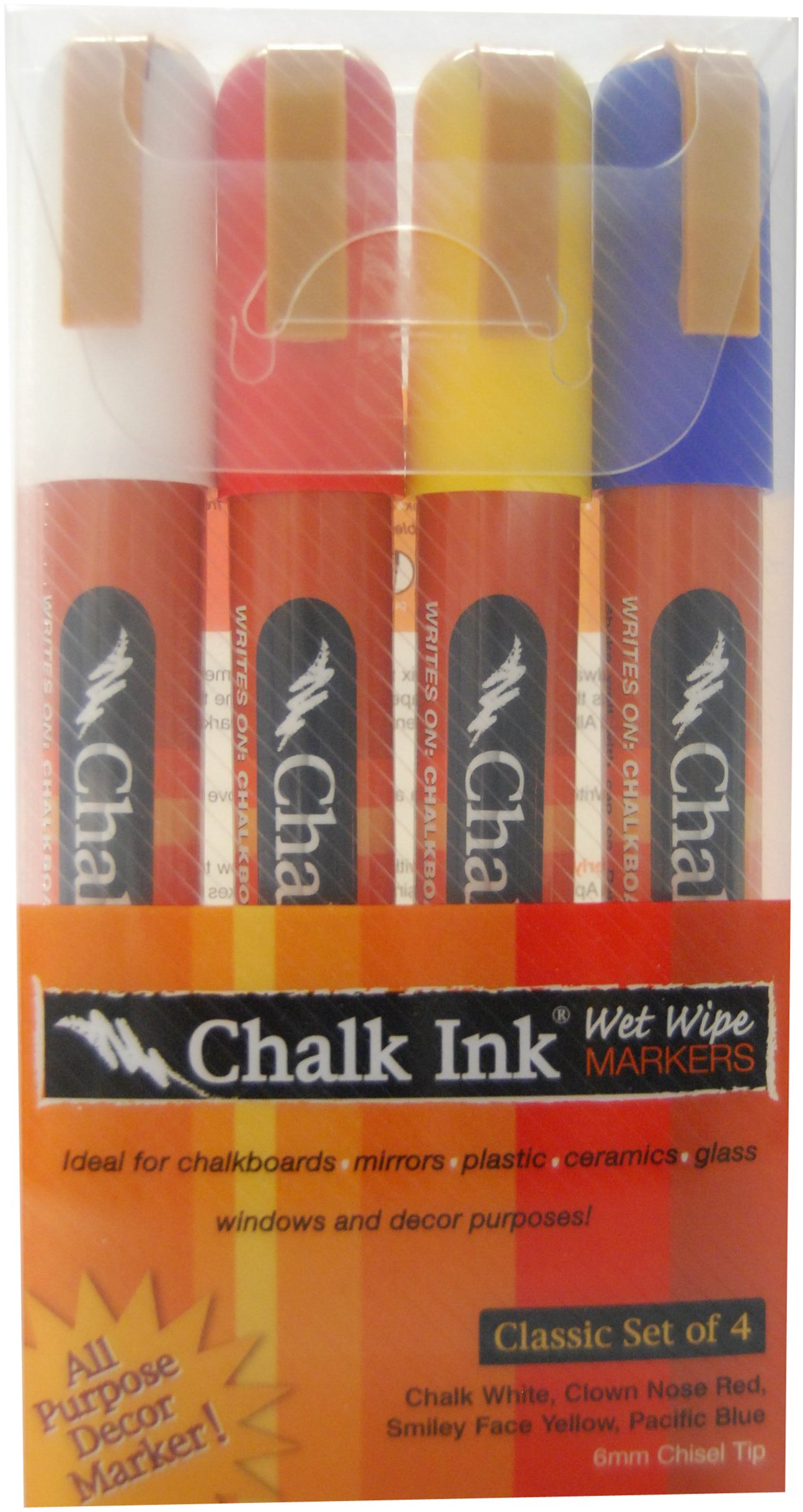 Chalk Ink 6mm Classic Wet Wipe Markers 4-Pack