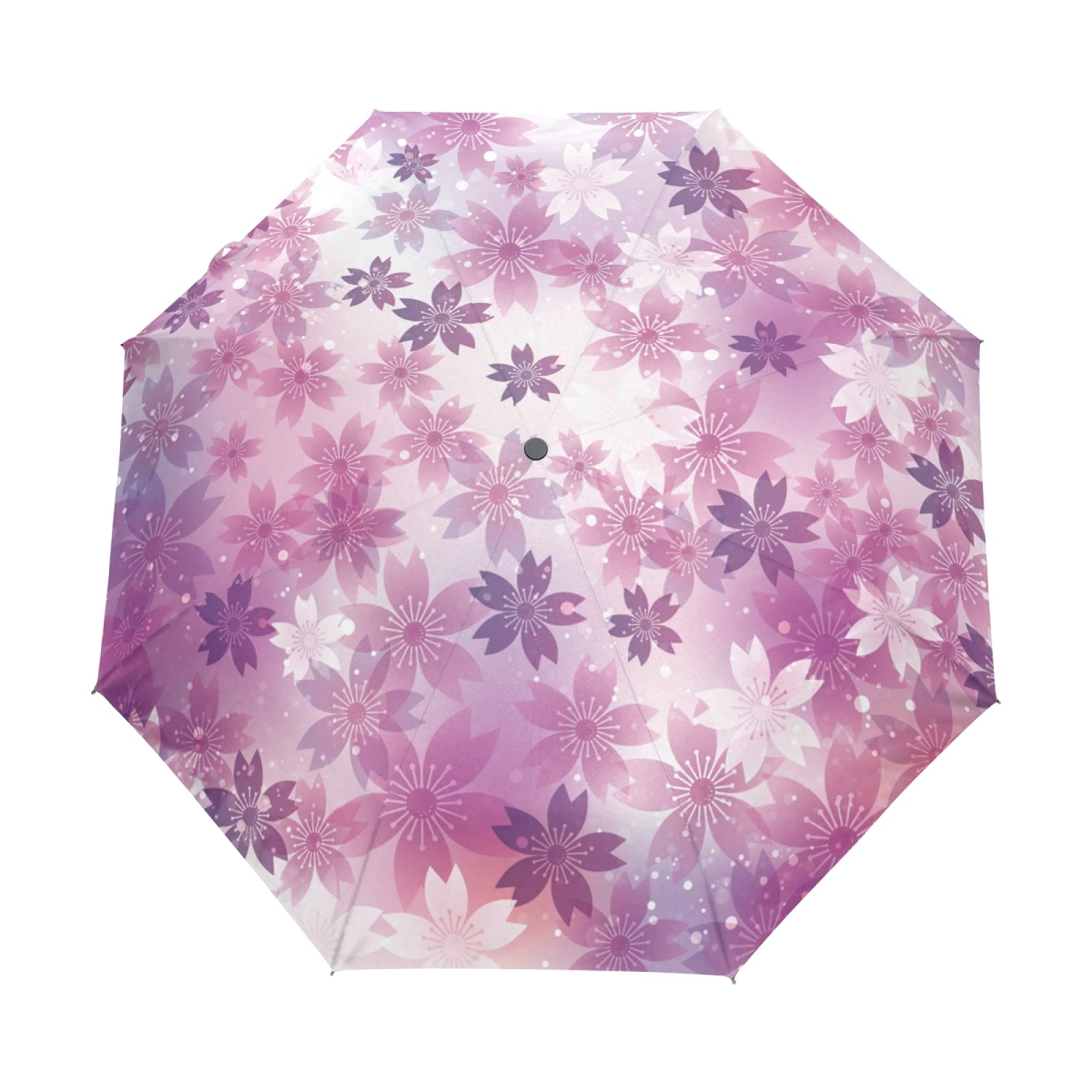 Chovy 日傘 UVカット ワンタッチ 折りたたみ傘 軽量 自動開閉 遮光 レディース メンズ 晴雨兼用 桜 桜柄 和風 和柄 紫 パープル 雨傘