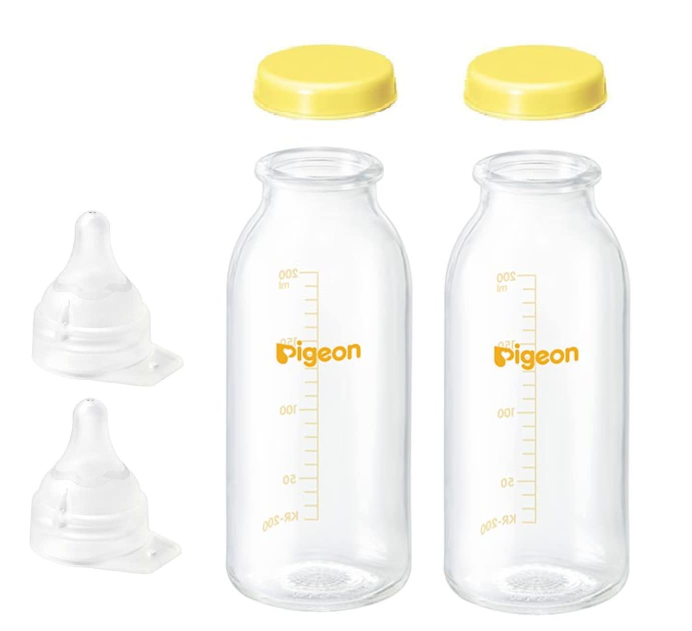 【セット品】ピジョン200ml哺乳瓶３点セット（哺乳びんＫＲ−２００、母乳実感 直付け乳首SS（一般新生児用）、ＫＲキャップ 01318）×２